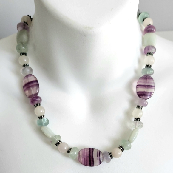 VTG natural Fluorite gemstone handmade necklace 19" - Picture 12 of 14